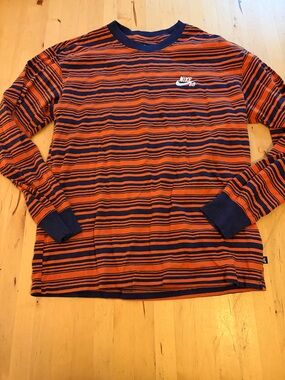 Nike Orange and Navy Striped Tee